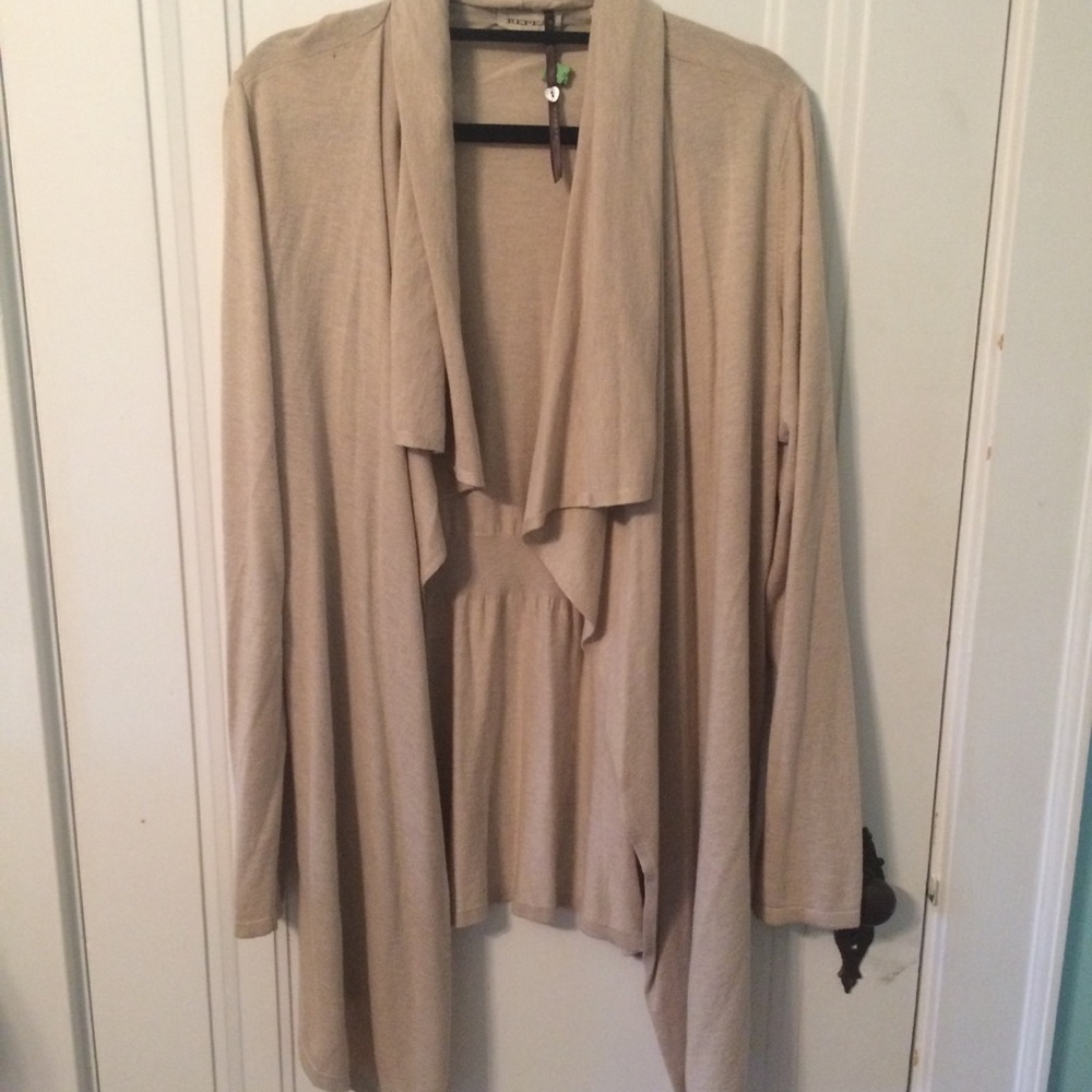 Drape Front Open Cardigan in Wool/Cotton Blend
